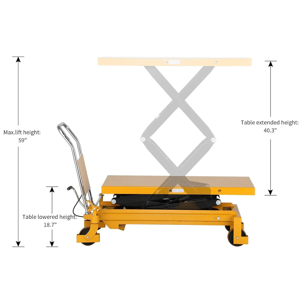 APOLLOLIFT Hydraulic Lift Table Cart �� 770 lbs Capacity, 51" Max Height, Double Scissor Lift with Safety Guard & 4 Wheels