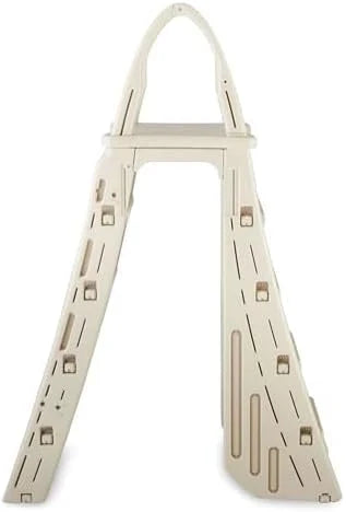 Confer Plastics 7200 Roll Guard 48" to 56" Adjustable A Frame Safety Ladder for Above Ground Outdoor Patio Swimming Pool Platform Ladder with Step Barrier, Warm Grey��