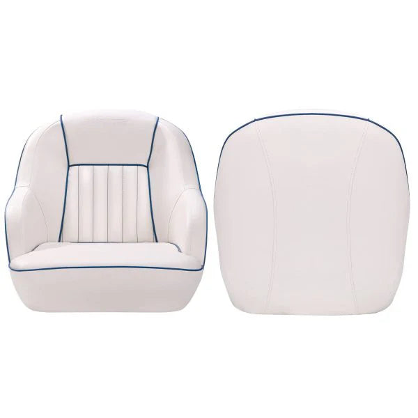 Pontoon Boat Seat, Captains Bucket Boat Seat, Back Folding Boat, Boat Cabin Seating �� White & Blue