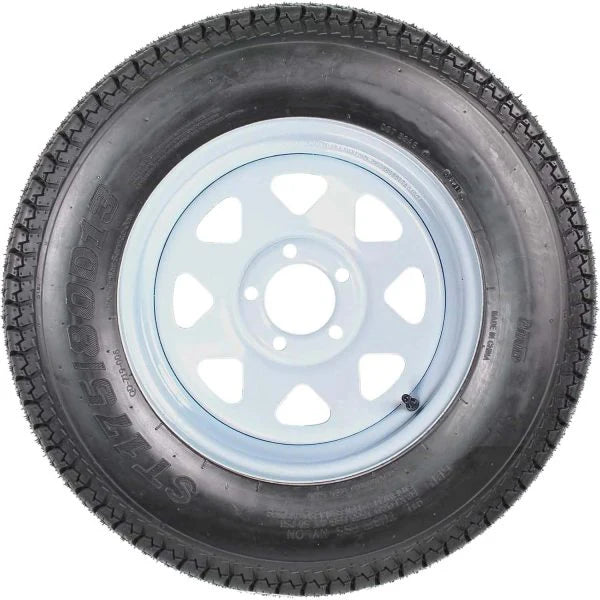Set of 2 Trailer Tires Rims 175-80 5 Lug 6PR White Spoke Wheel Load Range C