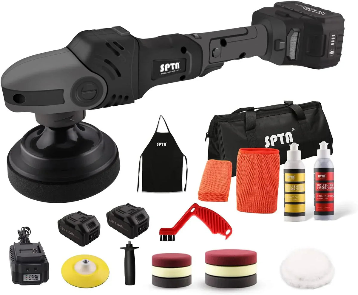 Buffer Polisher, 18V Cordless Rotary Polisher, 4Inch & 5Inch Car Polisher with 7 Variable Speed 2Pcs 4.0Ah Battery, 2 Backing Plate, 6 Polishing Pads, 2 Wool Pads for Car Polishing and Waxing