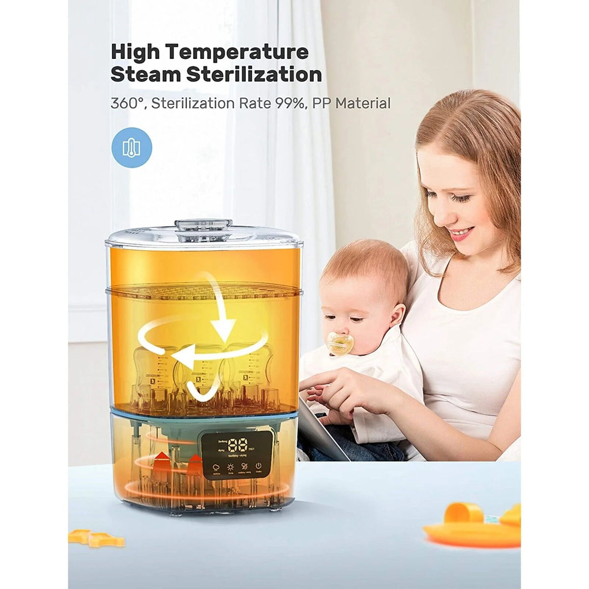 Luxury 3-In-1 Baby Bottle Steam Sterilizer And Dryer With LCD Screen