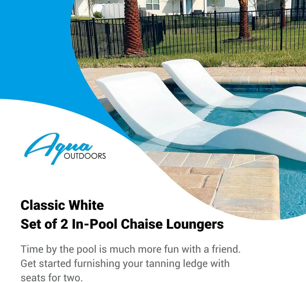 Classic White - in-Pool Chaise Lounger �� Designed for Water Depths Up to 9�� �� Aqua Outdoors �� Set of 2 �� Compatible with All Pool Types - Poolside & Sun Deck Tanning
