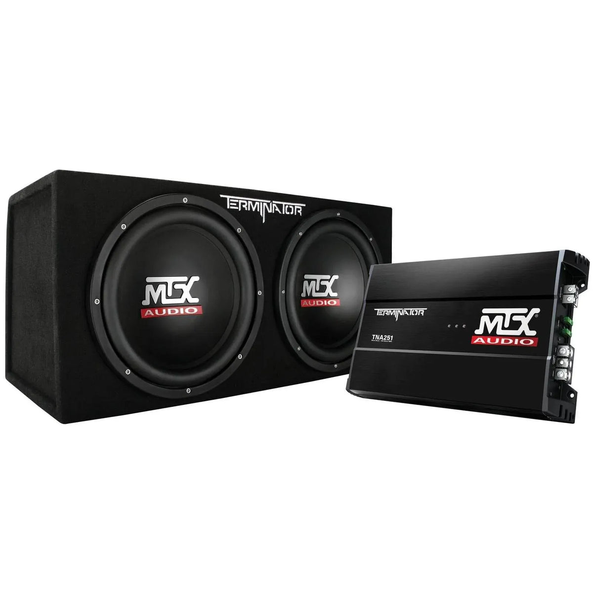 MTX 12" Dual Loaded Car Subwoofer w/Sub Box, Amplifier, & QPower Wiring Kit