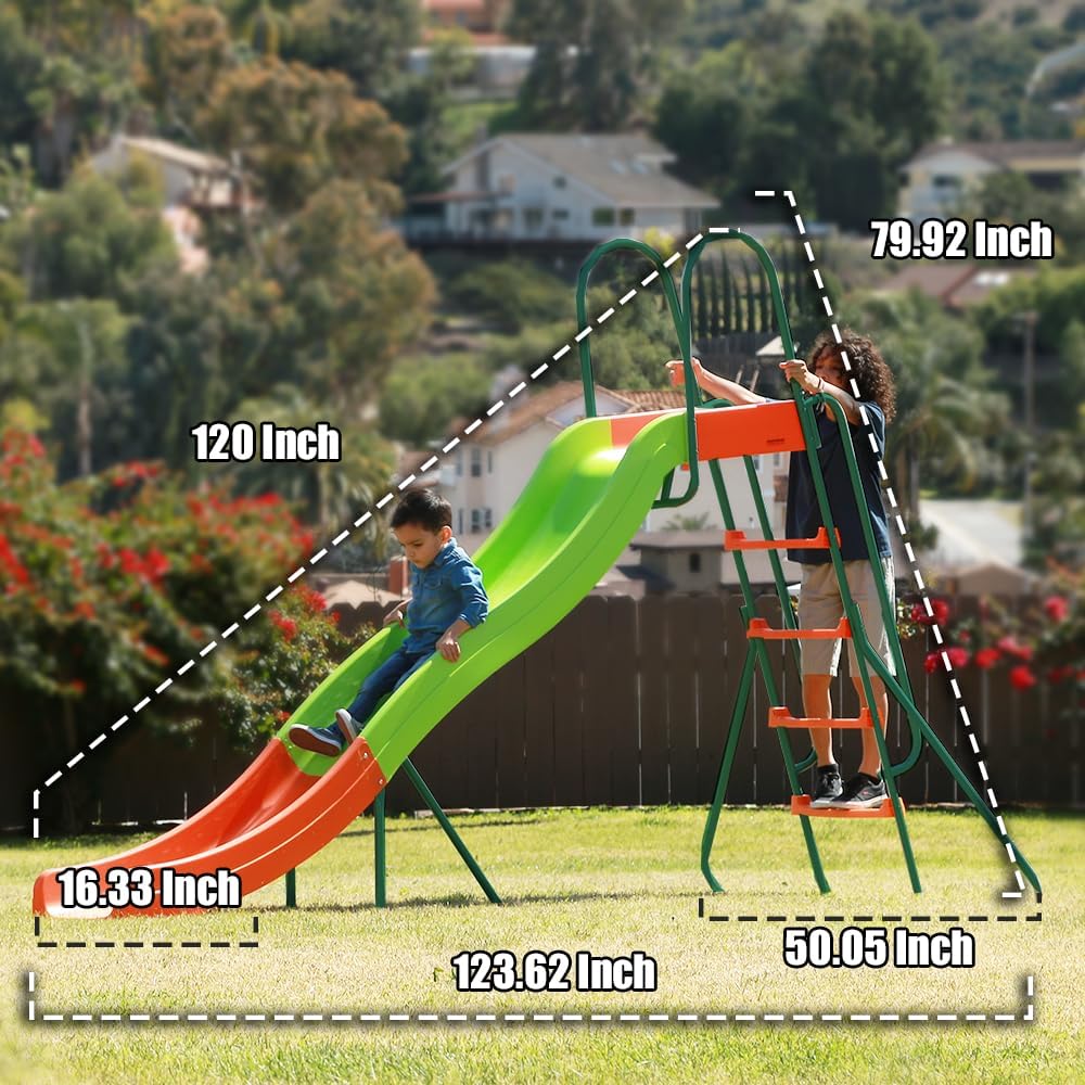 Outdoor Playground Slide, Big Backyard Freestanding Plastic Slide, 10 ft Outdoor Swing Set Slide for Kids Ages 4-8