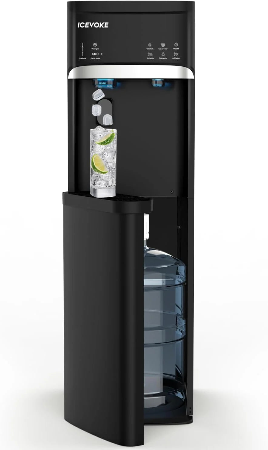 Self-Cleaning Water Dispenser with Ice Maker, Bottom Load, Black