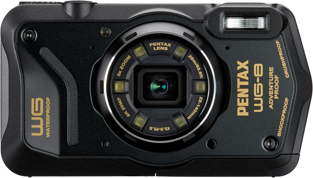 The black all-weather weather exploration camera features excellent waterproof, dustproof and shockproof capabilities, and is equipped with a versatile ring light suitable for macro photography and webcams.