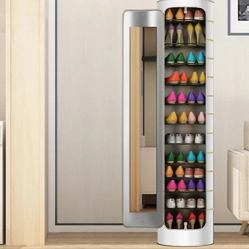 Large-capacity multi-layer rotating disinfection shoe cabinet [with mirror + deodorizer]