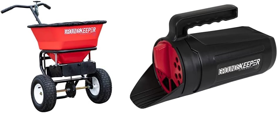 Walk Behind Push Spreader, 100lb Capacity, For Salt, Ice & Snow Melt, Included Grate & Cover With Enclosed Gearbox for Protection.