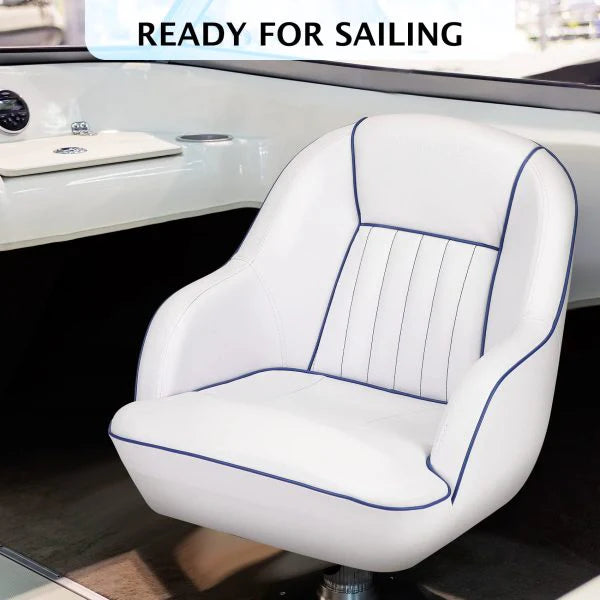 Pontoon Boat Seat, Captains Bucket Boat Seat, Back Folding Boat, Boat Cabin Seating �� White & Blue