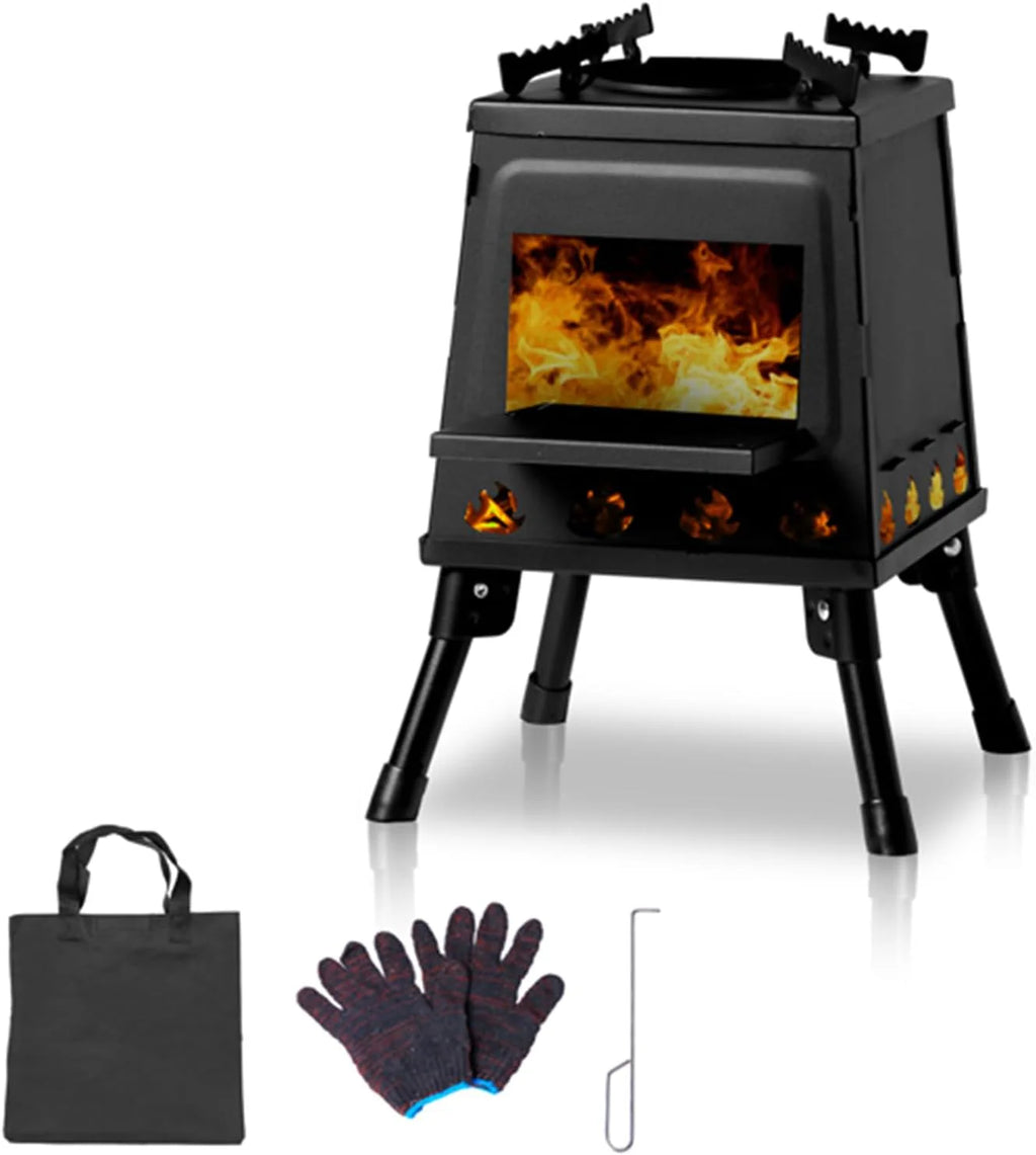 Portable Detachable Wooden Camping Stove - Windproof Outdoor Barbecue Grill, Compact Picnic Cooker 36x36x46.5cm, Ideal for Camping, Hiking, and Backyard Use