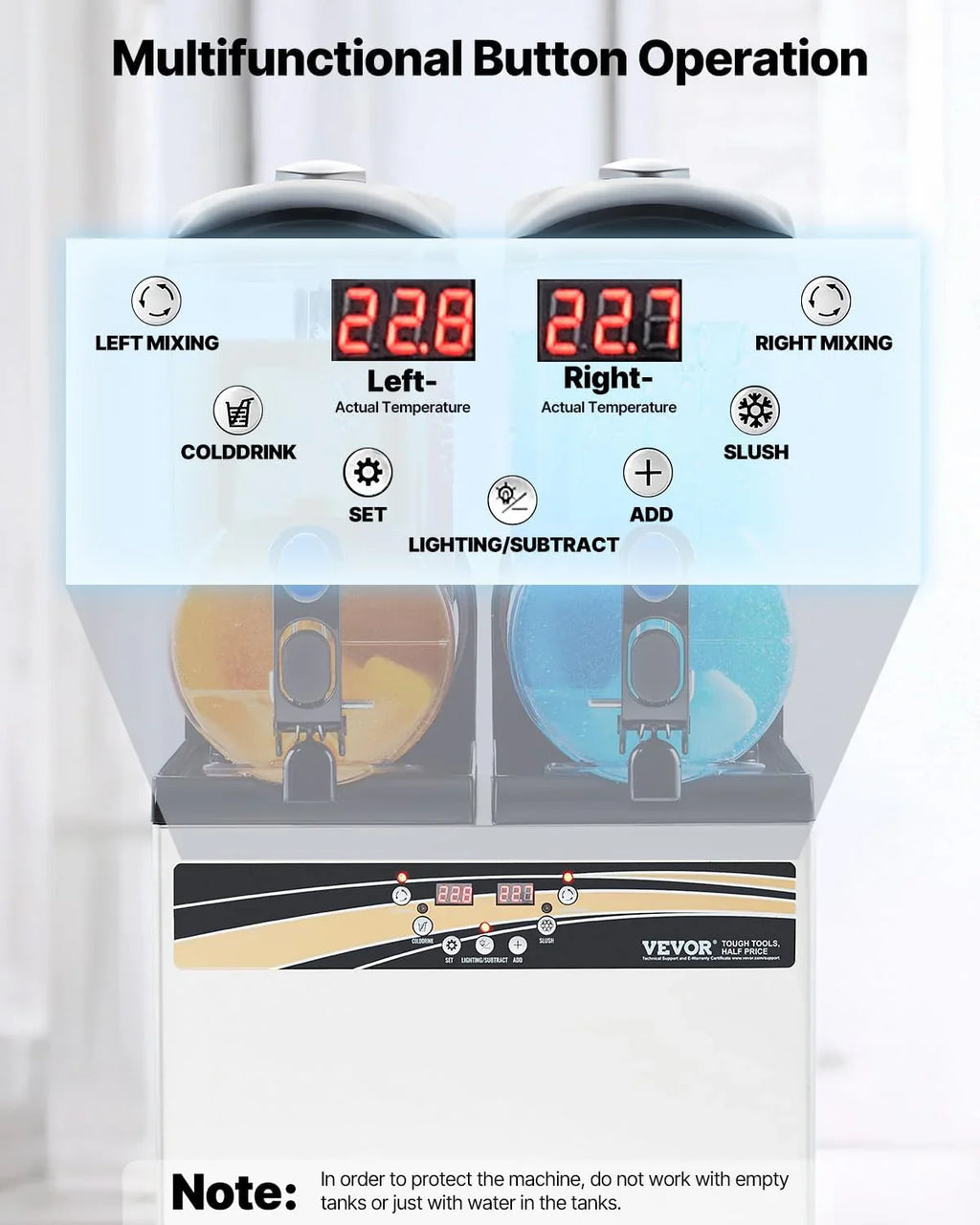 VEVOR Slushy Machine, 15Lx2 Double Tank Commercial Margarita Machine, 120 Cups Stainless Steel Margarita Smoothie Frozen Drink Machine, Slushie Machine for Home Party Restaurants Cafe Bars