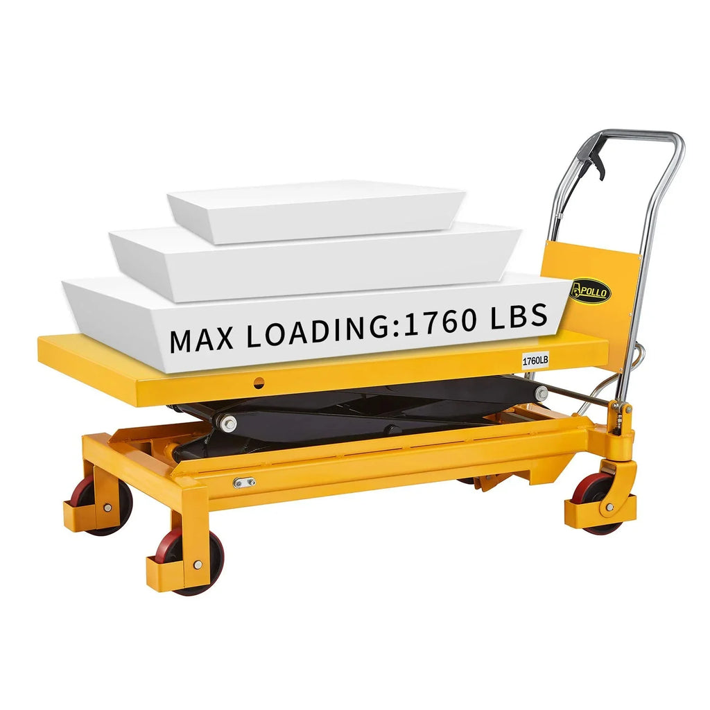 APOLLOLIFT Hydraulic Lift Table Cart �� 770 lbs Capacity, 51" Max Height, Double Scissor Lift with Safety Guard & 4 Wheels