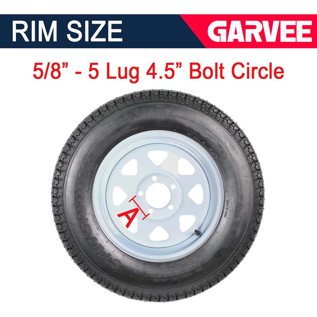 Set of 2 Trailer Tires Rims 175-80 5 Lug 6PR White Spoke Wheel Load Range C