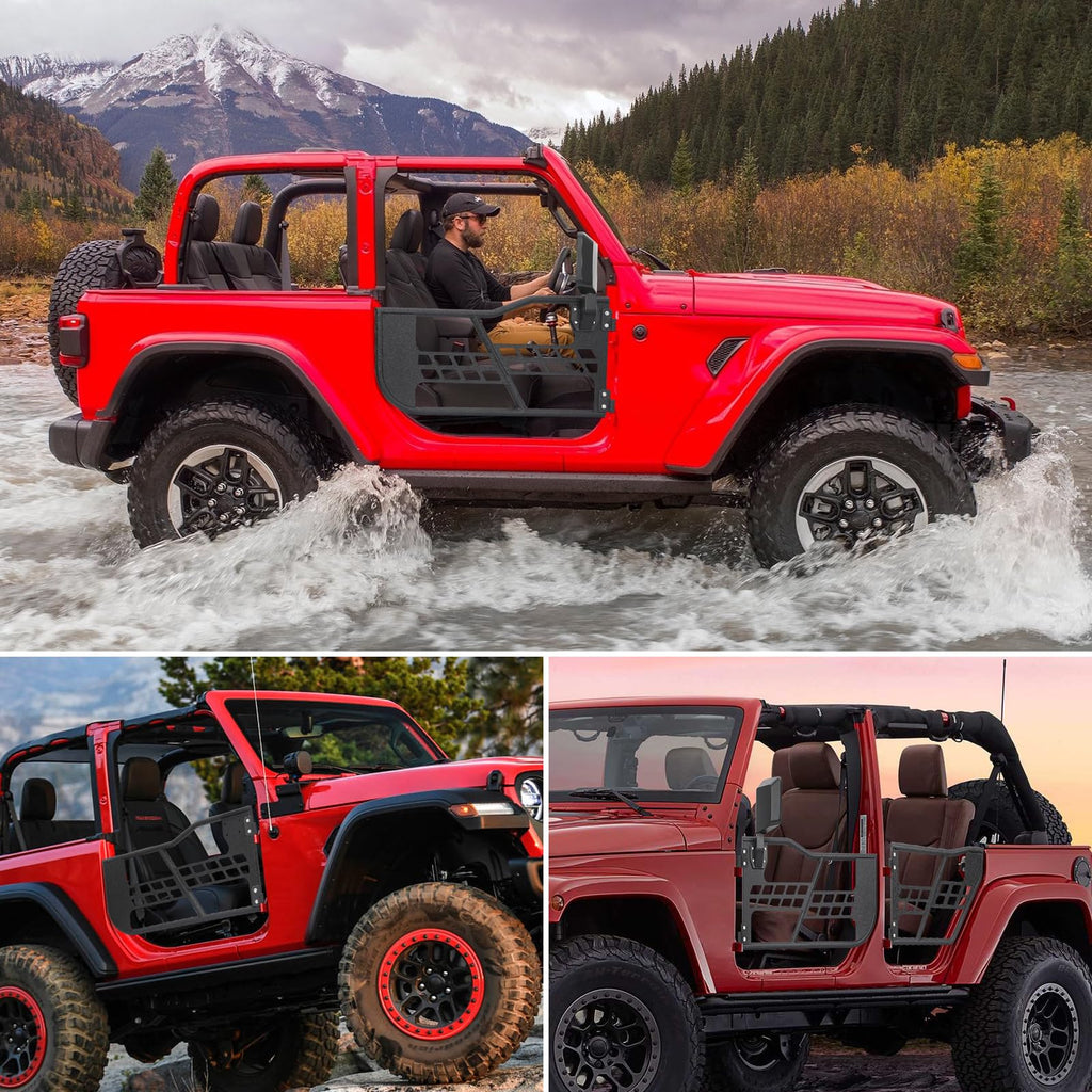 Off Road Safari Tubular Doors Compatible with 2018-2023 Wrangler JL 4 Door 锟斤拷 Set of 4 Fat Tube Half Doors for Adventure