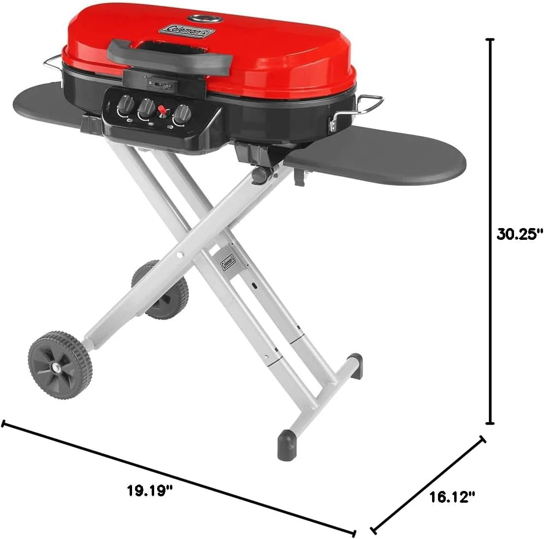 RoadTrip Portable Stand-Up Propane Grill with 3 Adjustable Burners & Instastart Ignition, 20,000 BTUs of Power for Outdoor Cooking