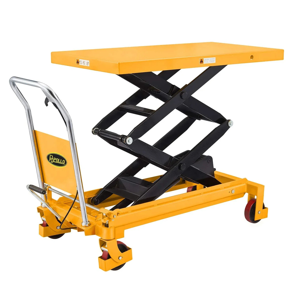APOLLOLIFT Hydraulic Lift Table Cart �� 770 lbs Capacity, 51" Max Height, Double Scissor Lift with Safety Guard & 4 Wheels