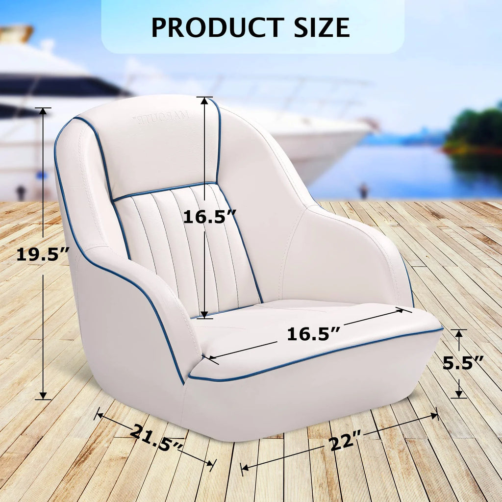Pontoon Boat Seat, Captains Bucket Boat Seat, Back Folding Boat, Boat Cabin Seating �� White & Blue
