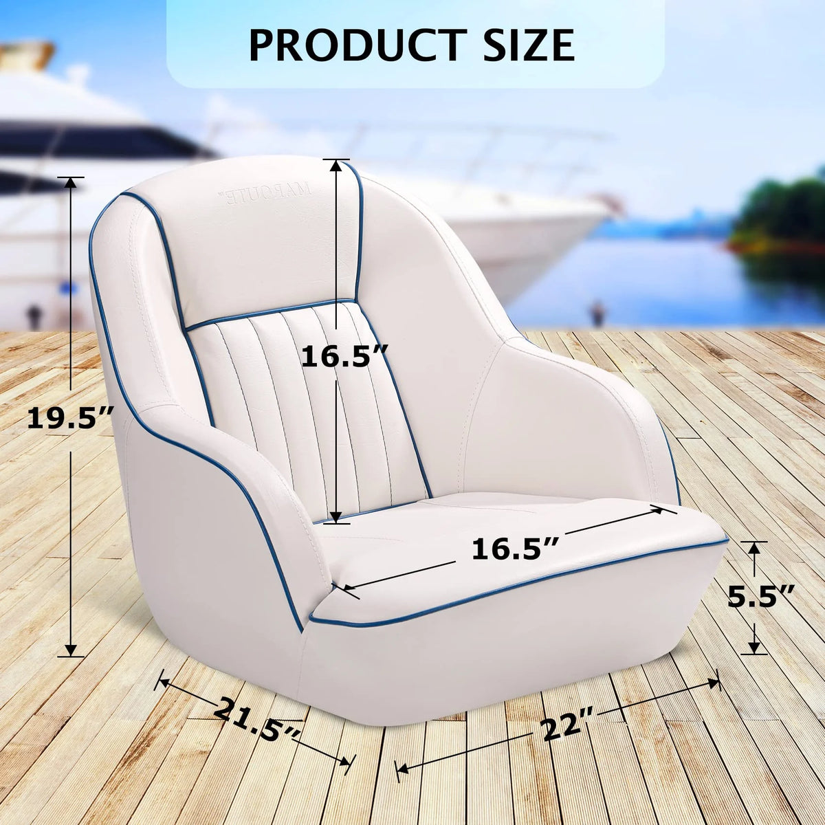 Pontoon Boat Seat, Captains Bucket Boat Seat, Back Folding Boat, Boat Cabin Seating �� White & Blue