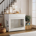 Wooden dog cage furniture, indoor kennel, with flip-up door, 360掳 rotating dog bowl and storage drawer, suitable for medium to large-sized dogs, durable dog cage, white.