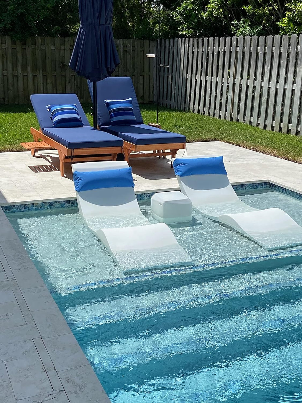 Classic White - in-Pool Chaise Lounger �� Designed for Water Depths Up to 9�� �� Aqua Outdoors �� Set of 2 �� Compatible with All Pool Types - Poolside & Sun Deck Tanning