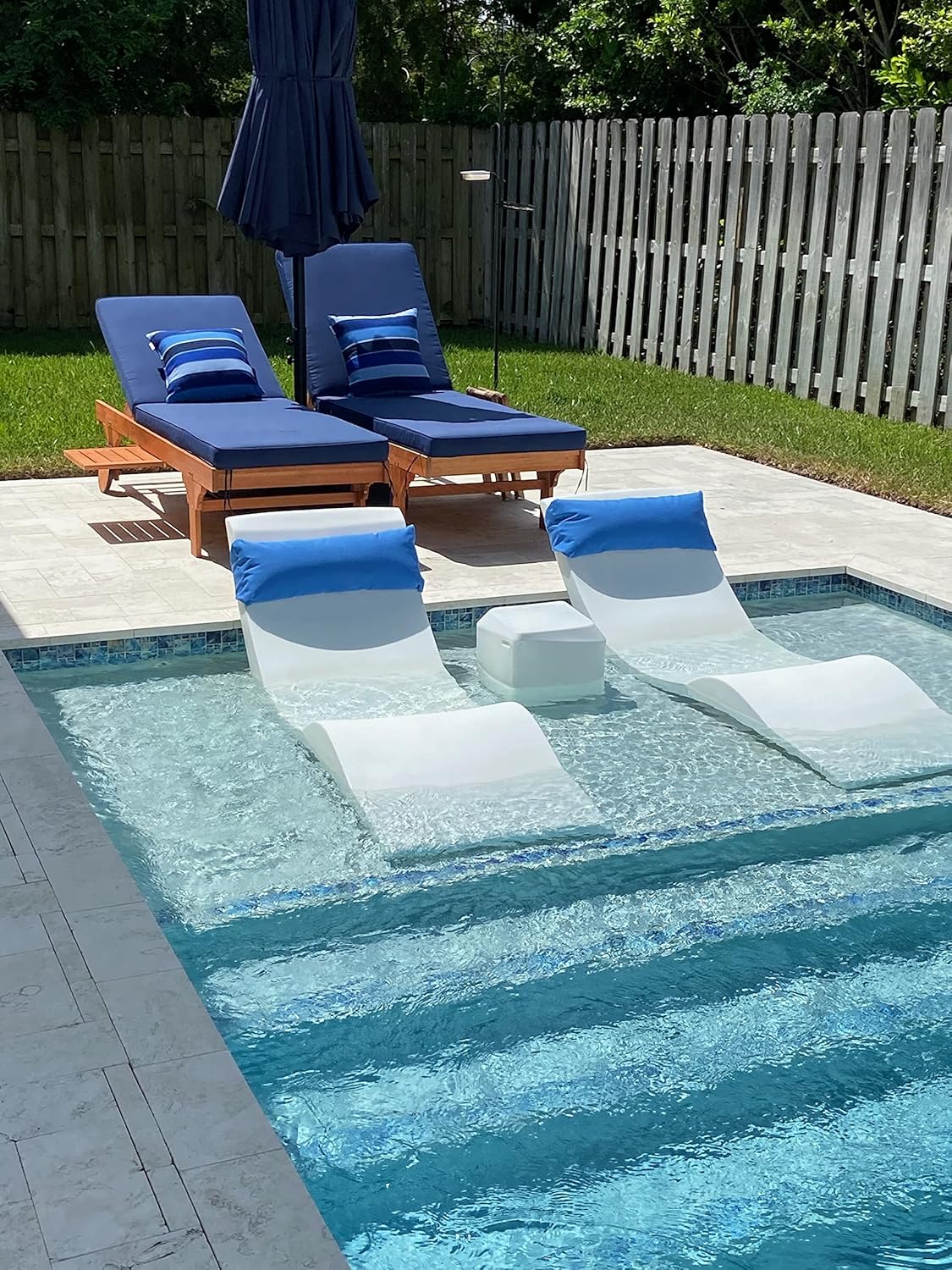 Classic White - in-Pool Chaise Lounger �� Designed for Water Depths Up to 9�� �� Aqua Outdoors �� Set of 2 �� Compatible with All Pool Types - Poolside & Sun Deck Tanning