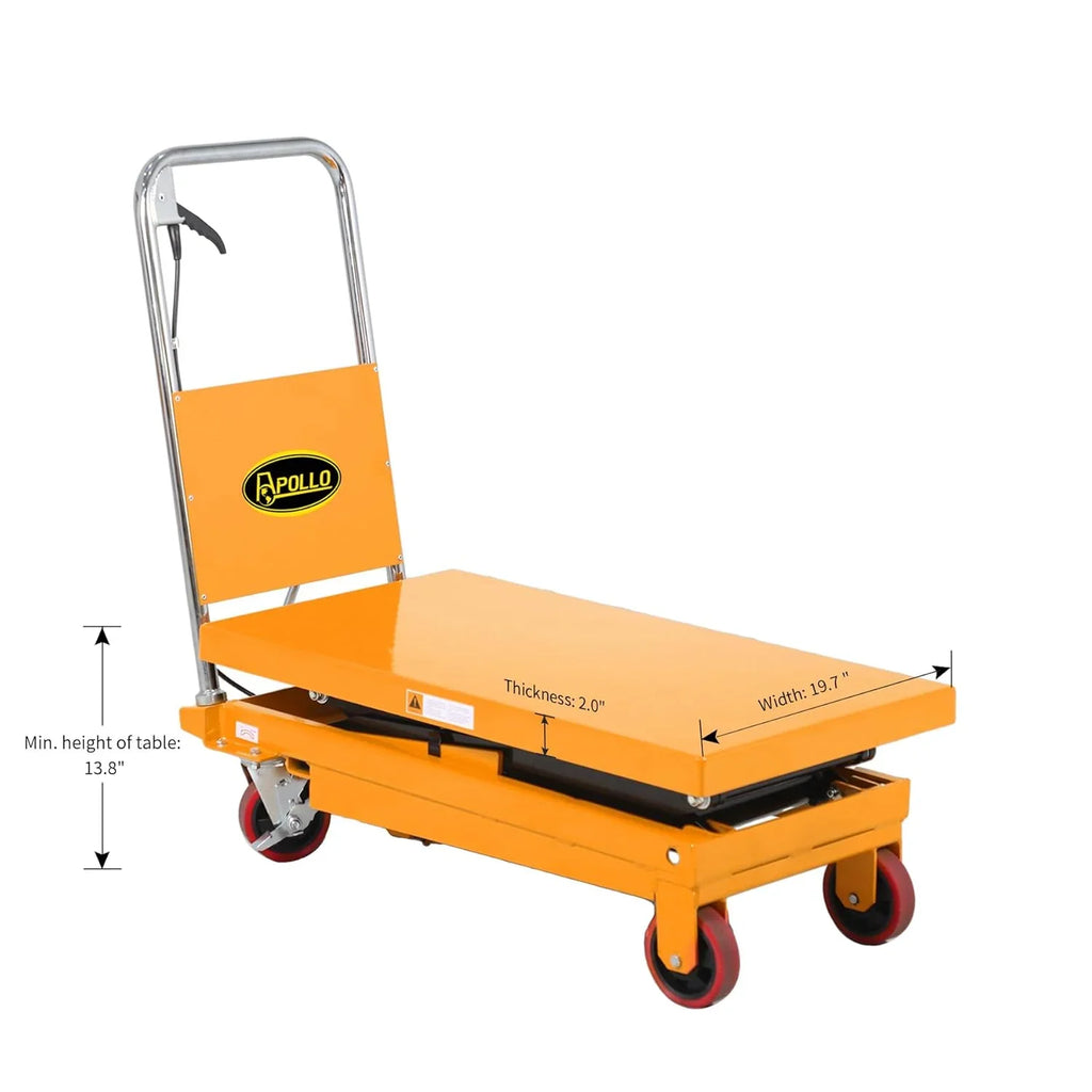 APOLLOLIFT Hydraulic Lift Table Cart �� 770 lbs Capacity, 51" Max Height, Double Scissor Lift with Safety Guard & 4 Wheels