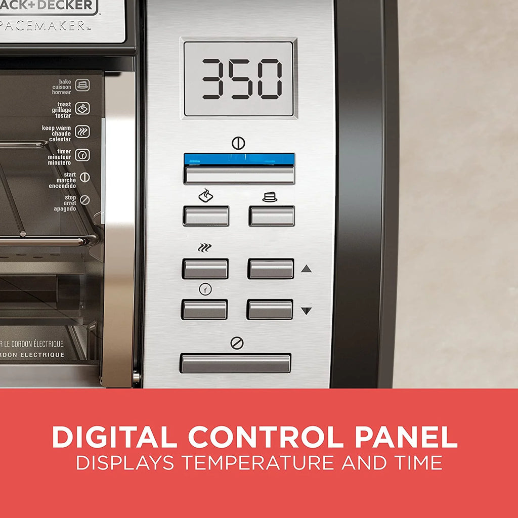 BLACK DECKER SpaceMaker Under Counter Toaster Oven, Digital Controls, Black/Stainless Steel, Fits 9锟芥�锟斤拷 Pizza or 4 Slices
