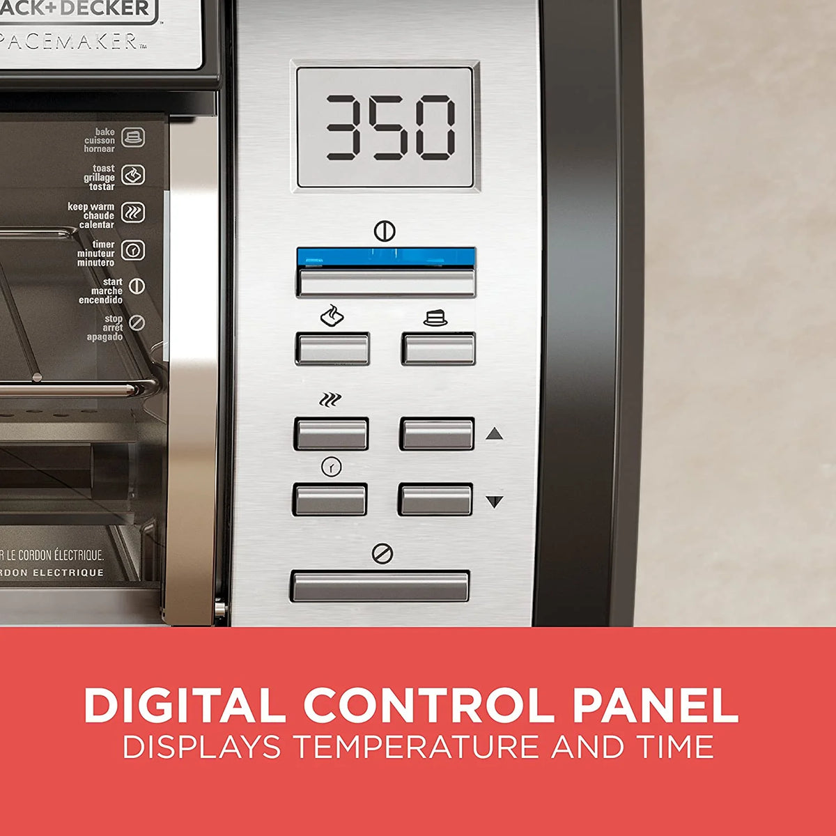 BLACK DECKER SpaceMaker Under Counter Toaster Oven, Digital Controls, Black/Stainless Steel, Fits 9锟芥�锟斤拷 Pizza or 4 Slices