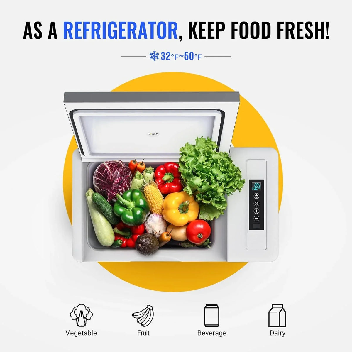 BougeRV 12 Volt Refrigerator 12V Car Fridge 23 Quart Portable Freezer Compressor Cooler 12/24V DC 110~240 Volt AC for Truck Van RV Camper SUV Travel Camping Road Trips Tailgating -7��~50��