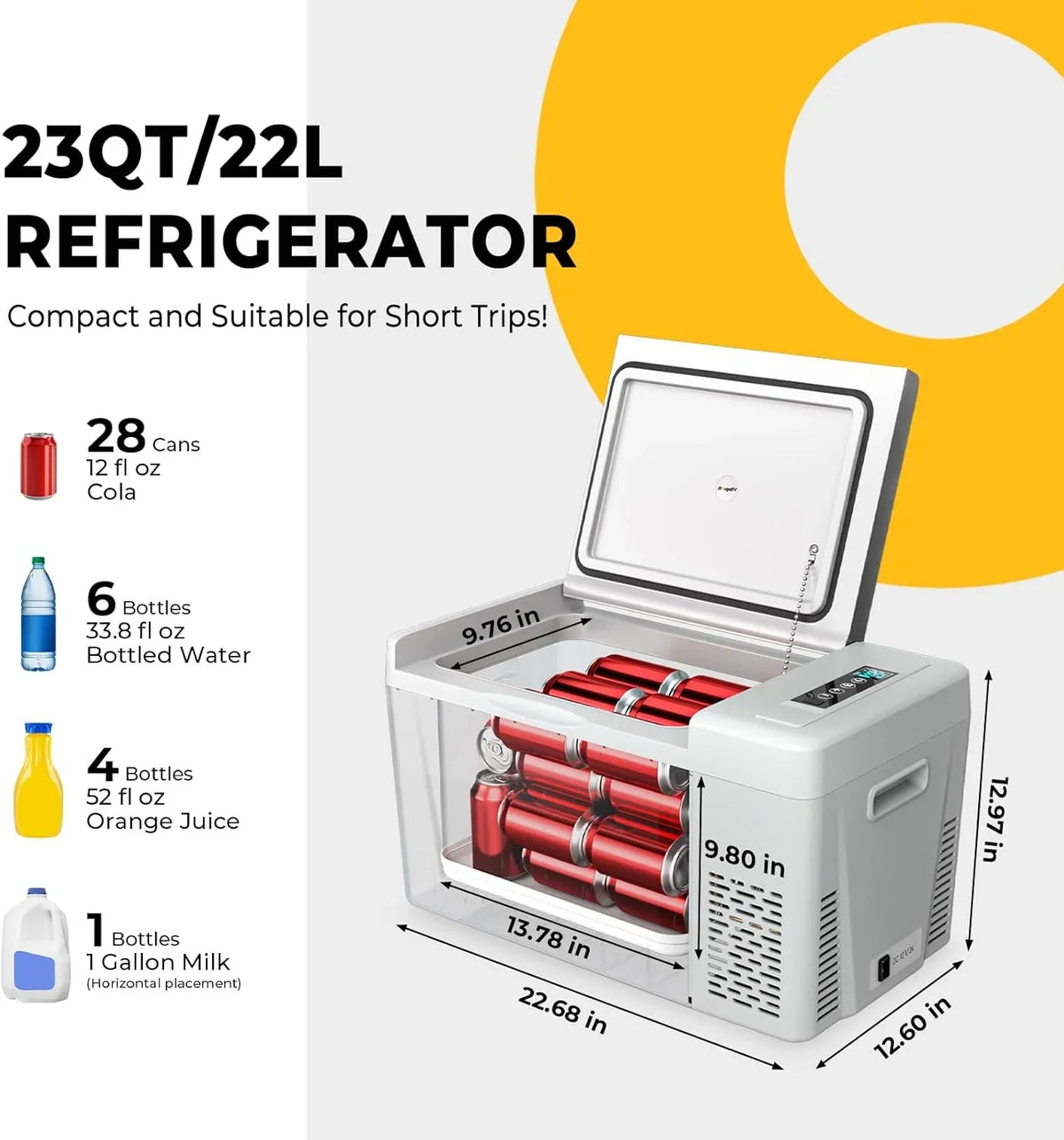 BougeRV 12 Volt Refrigerator 12V Car Fridge 23 Quart Portable Freezer Compressor Cooler 12/24V DC 110~240 Volt AC for Truck Van RV Camper SUV Travel Camping Road Trips Tailgating -7��~50��