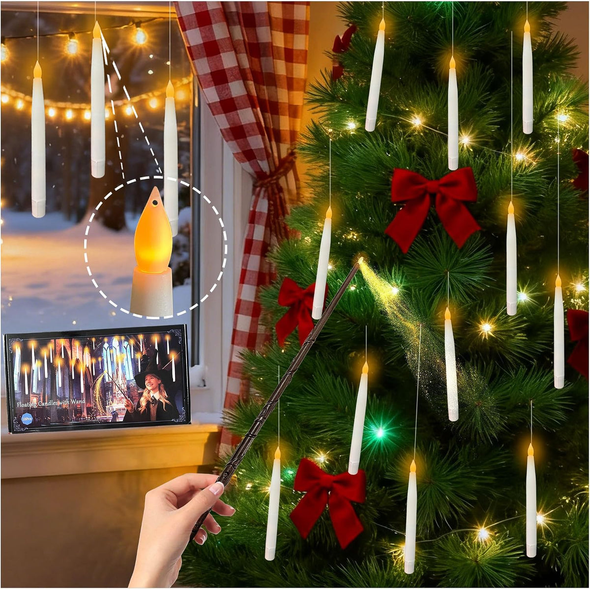 QVAIVE floating LED candles with wand remote - 18 pack