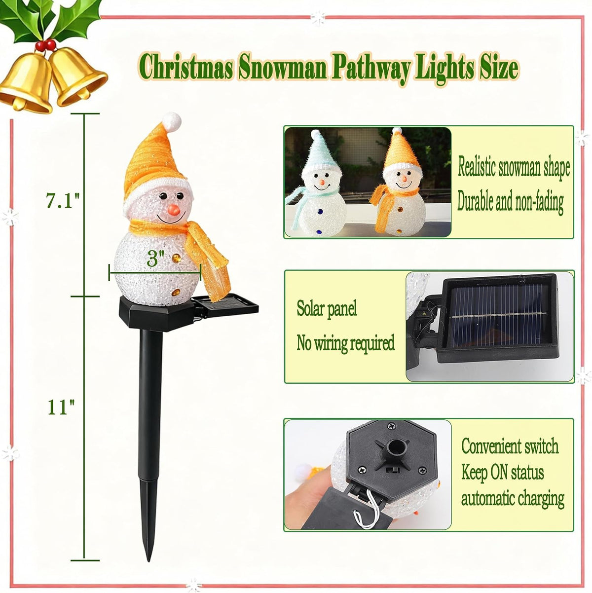 QVAIVE solar snowman pathway lights - set of 4