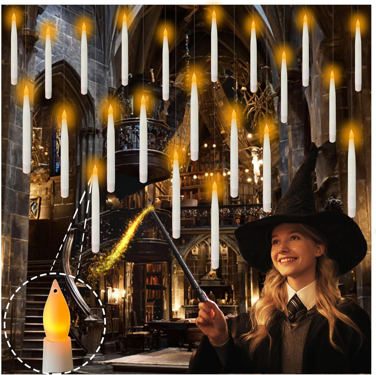 QVAIVE floating LED candles with wand remote - 18 pack