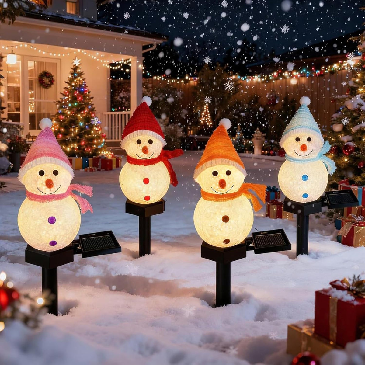 QVAIVE solar snowman pathway lights - set of 4