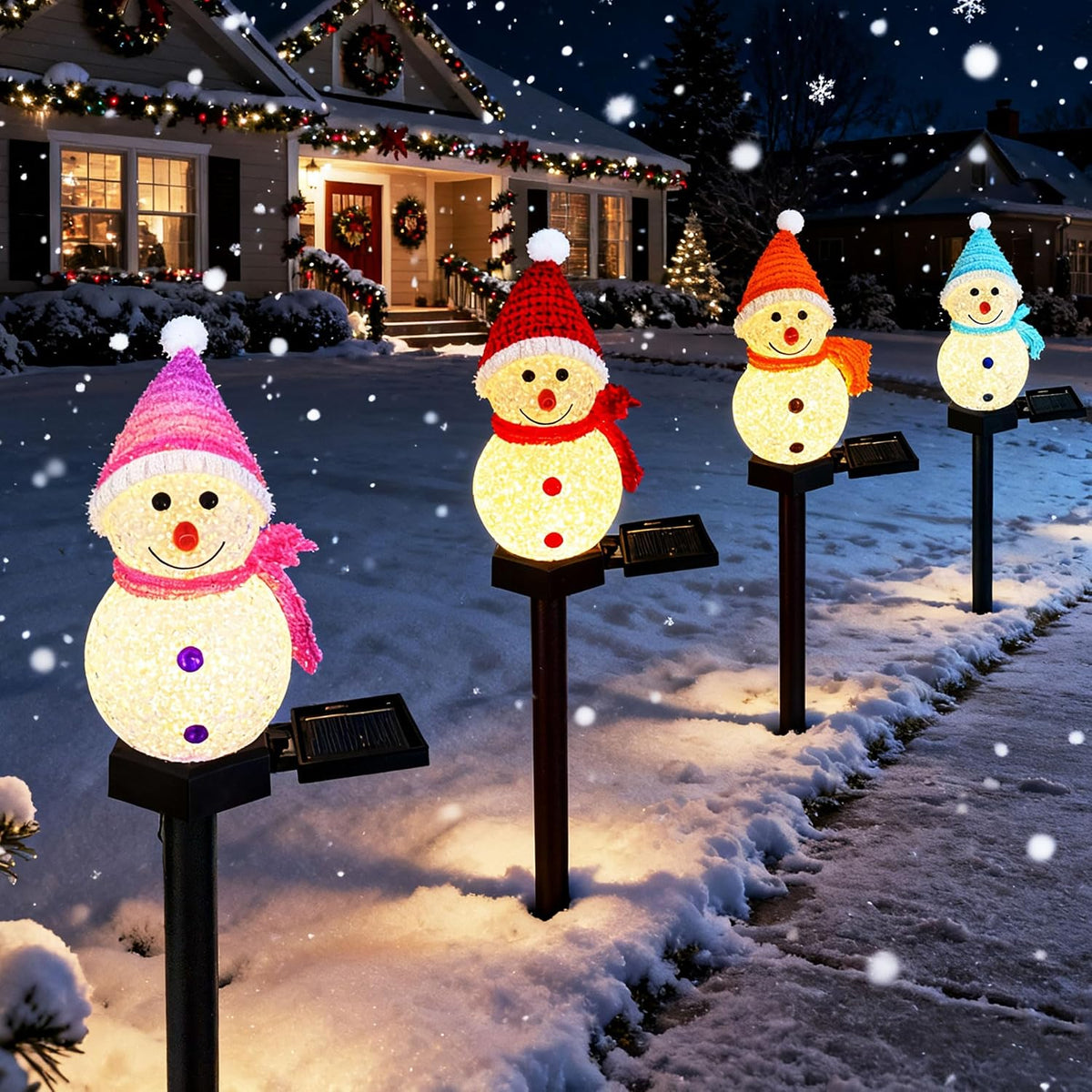 QVAIVE solar snowman pathway lights - set of 4