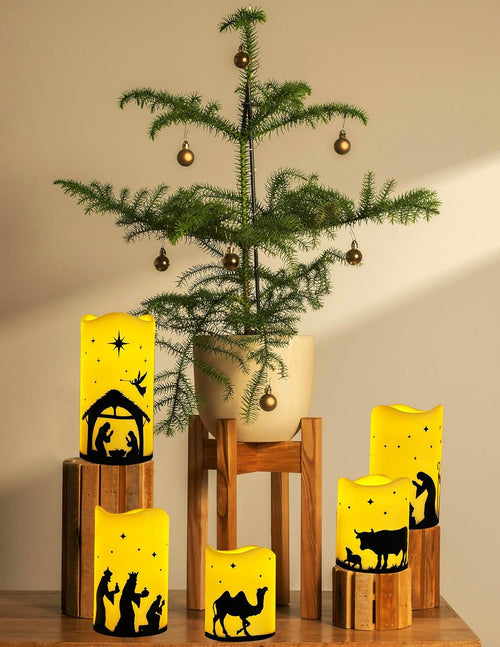 QVAIVE nativity scene flameless LED candles with remote - set of 5