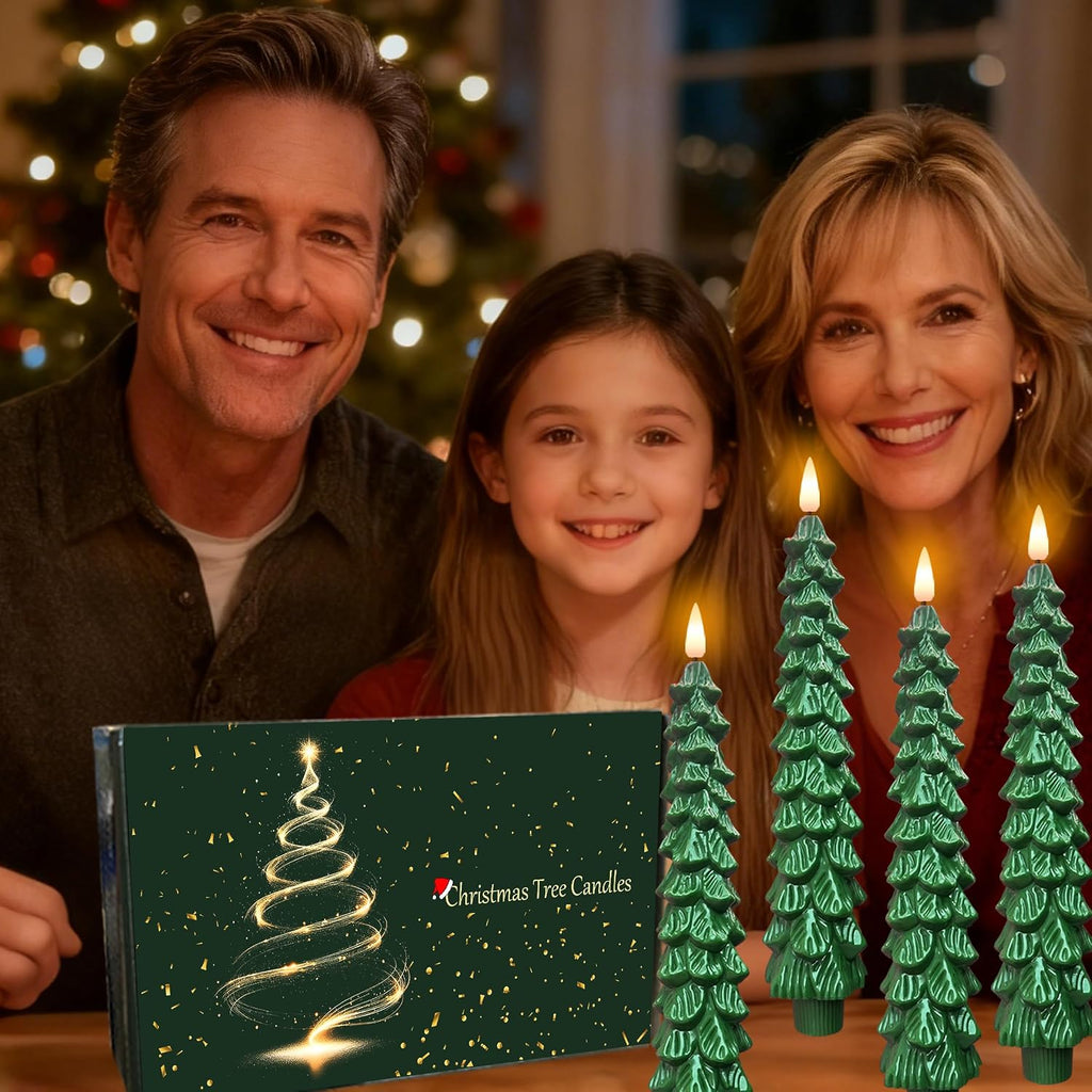 QVAIVE Christmas tree flameless taper candles with remote - set of 4