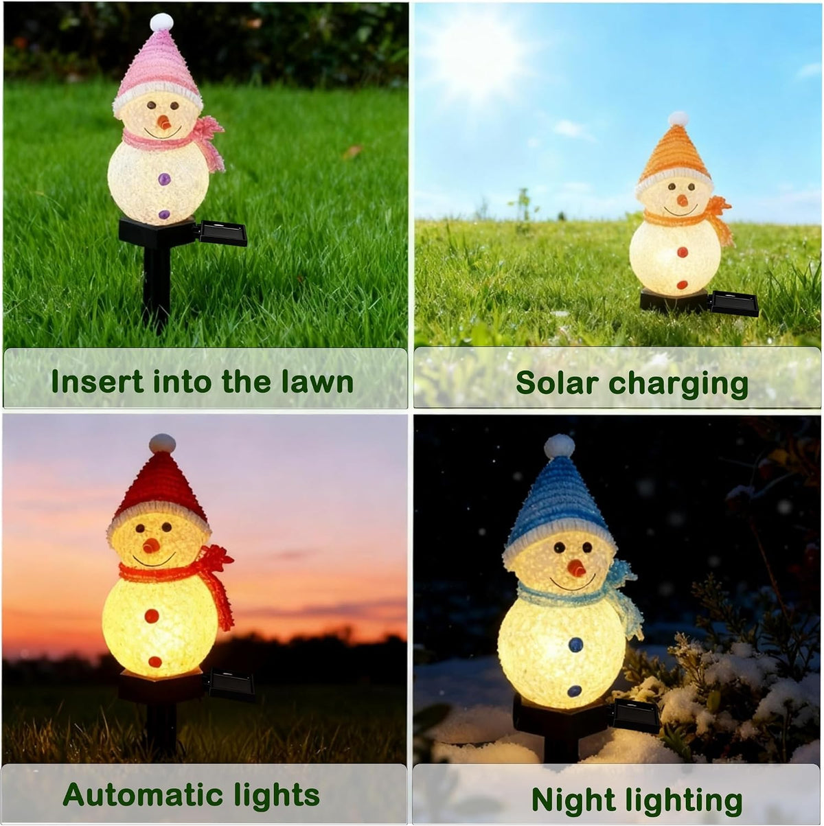 QVAIVE solar snowman pathway lights - set of 4