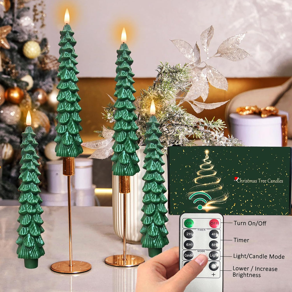 QVAIVE Christmas tree flameless taper candles with remote - set of 4