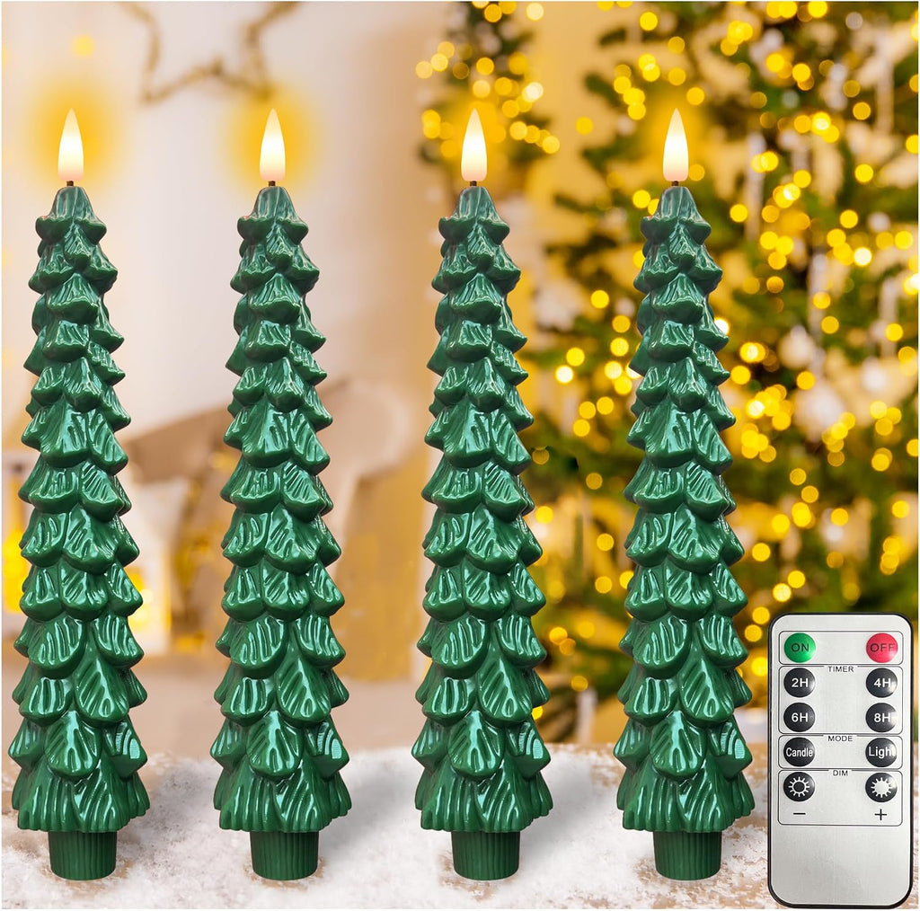 QVAIVE Christmas tree flameless taper candles with remote - set of 4