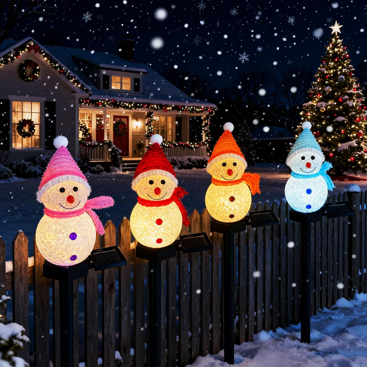 QVAIVE solar snowman pathway lights - set of 4