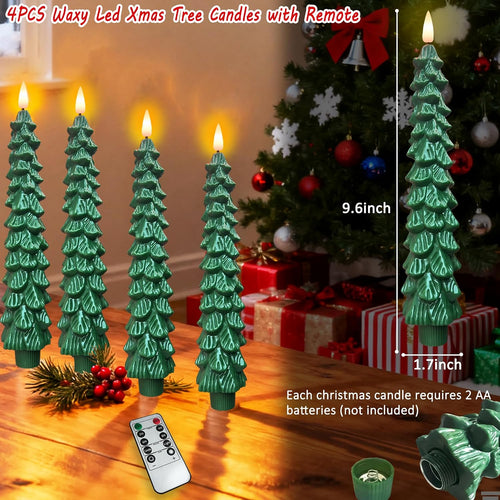 QVAIVE Christmas tree flameless taper candles with remote - set of 4