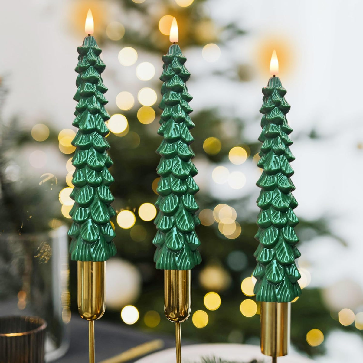 QVAIVE Christmas tree flameless taper candles with remote - set of 4
