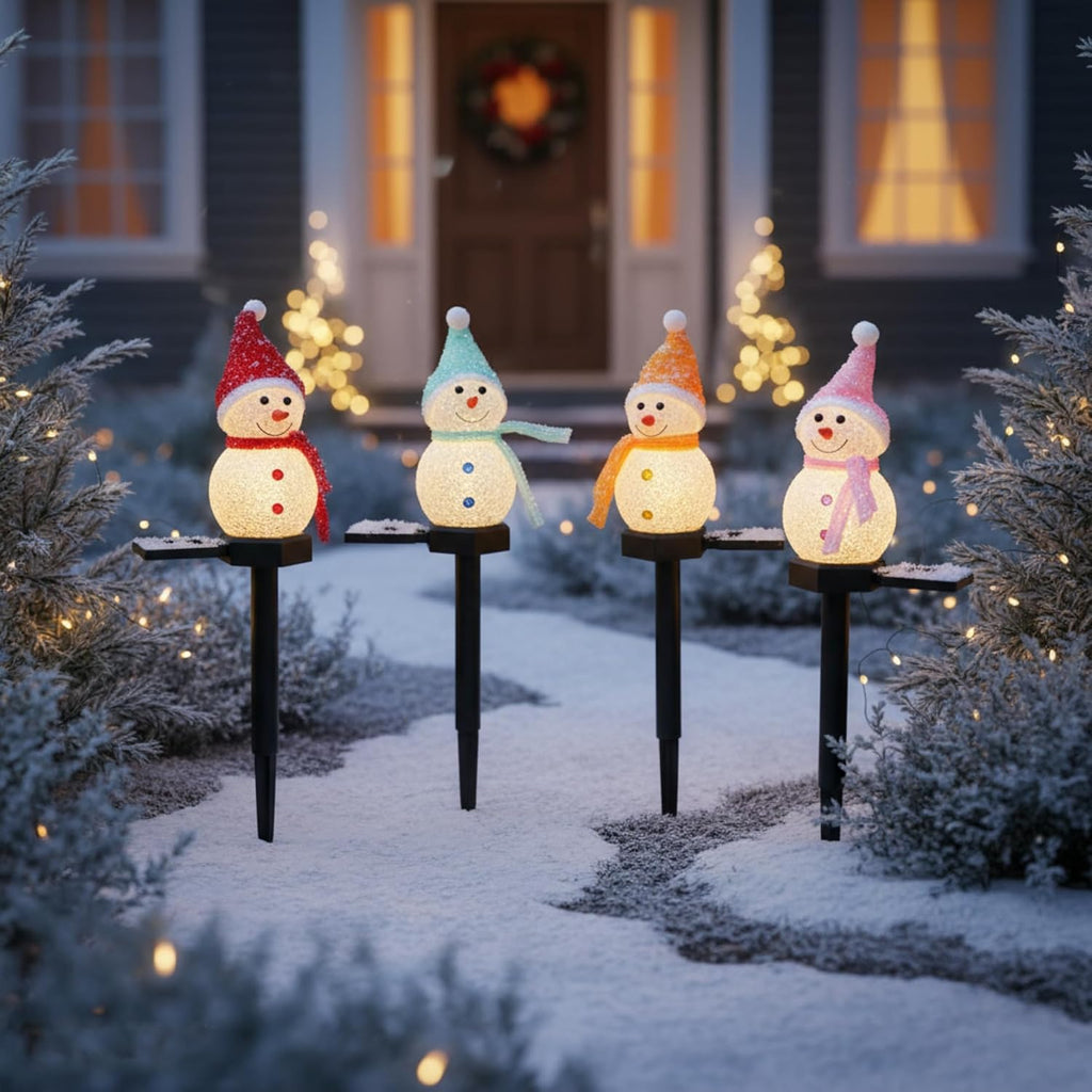 QVAIVE solar snowman pathway lights - set of 4