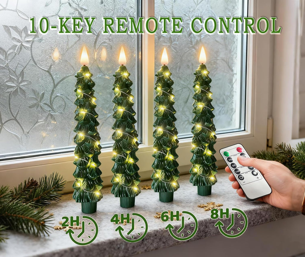 QVAIVE Christmas tree flameless LED candles with string lights - set of 4