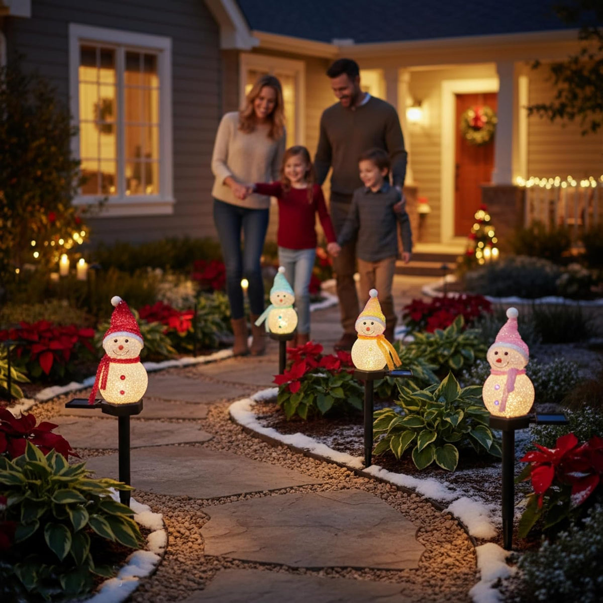 QVAIVE solar snowman pathway lights - set of 4