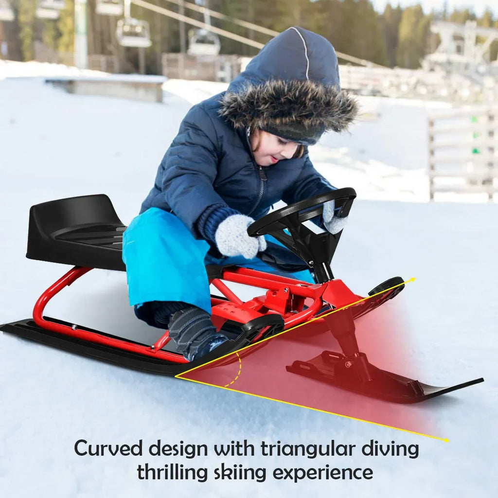 Snow Racer Sled, Ski Sled Slider Board with Twin Brakes