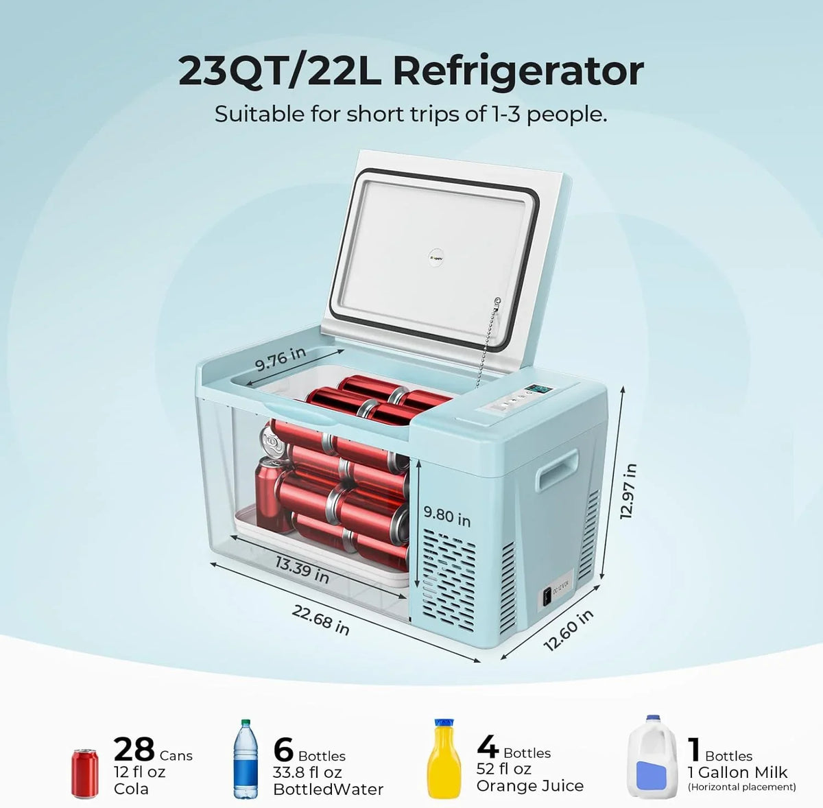BougeRV 12 Volt Refrigerator 12V Car Fridge 23 Quart Portable Freezer Compressor Cooler 12/24V DC 110~240 Volt AC for Truck Van RV Camper SUV Travel Camping Road Trips Tailgating -7��~50��