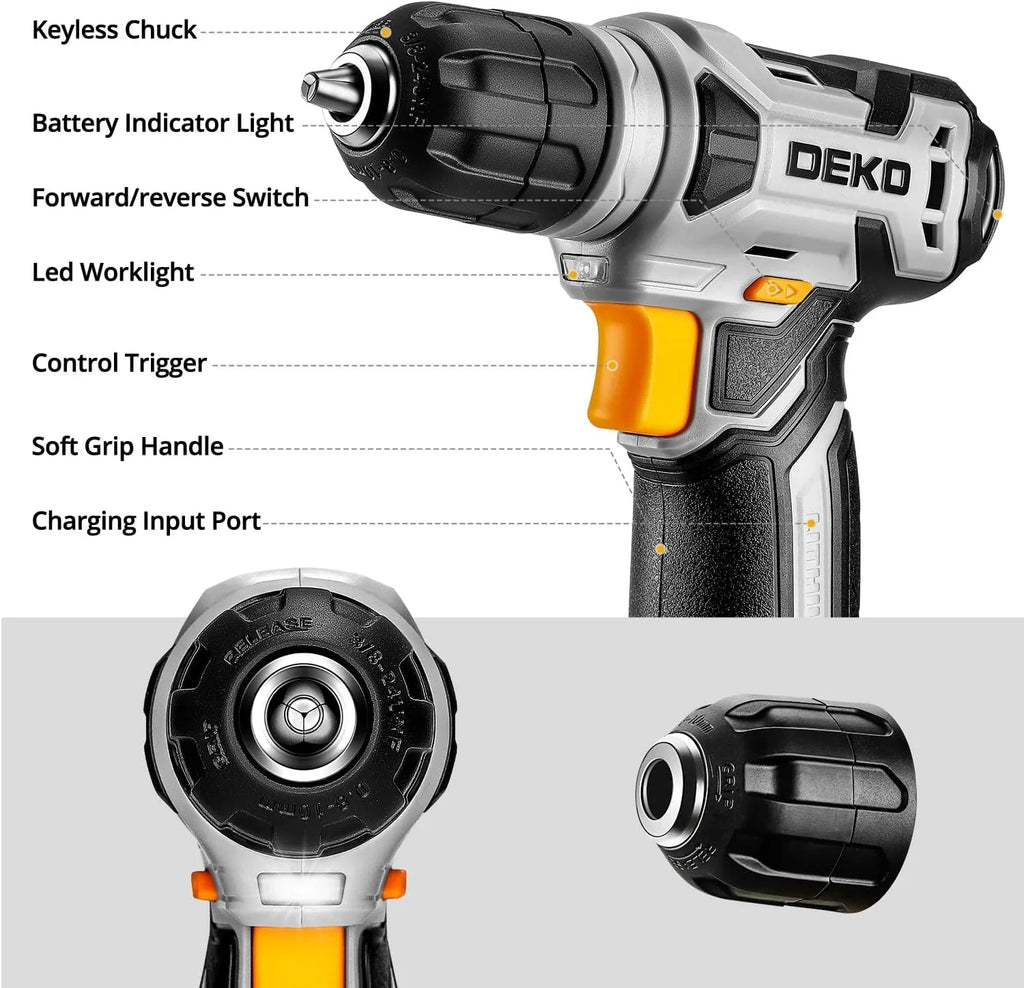 DEKOPRO Tool Set锛�Tool Kit with 8V Cordless Drill,Tool Box with Drill,Hand Drill Set for Men & Women,Home Tool Kits for House Repair,Handyman,DIY 126 Piece
